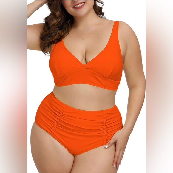 Plus Size High Waisted Swimsuits Ruched Tummy Control Bikini Set Push Up Bra NEW - Picture 9 of 15
